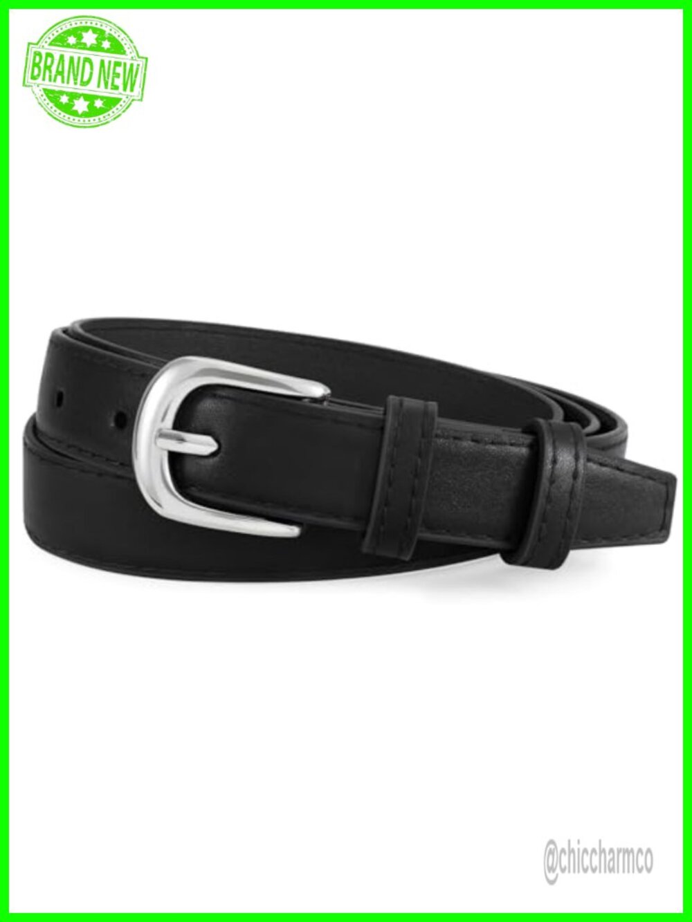 Women's PU Leather Thin Belt with Silver Buckle